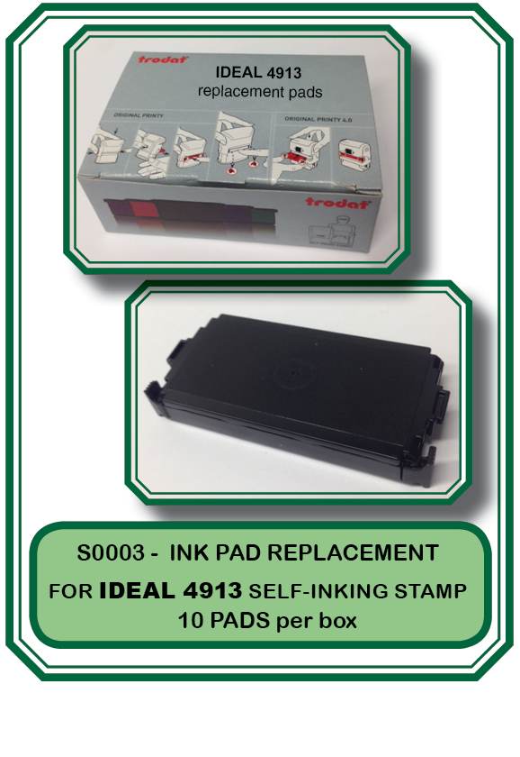 Ink Pad Replacement Ideal 4913-Black ** <b>Order By:  Box of 10 pads</b>